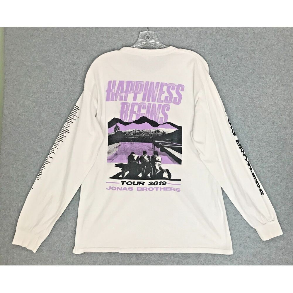 2019 Jonas Brothers "Happiness Begins" Shirt Mens Medium White Long sleeve STAIN